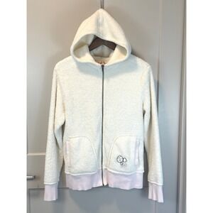 Ocean Pacific Ivory Pink Fleece Zip Hoodie Jacket Patch Pockets Youth XL Y2K